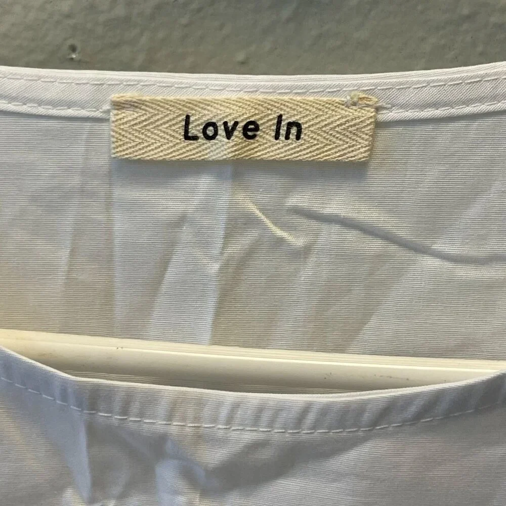 love in White Long-Sleeve Balloon Hem Dress summer dress pockets‎ nwt